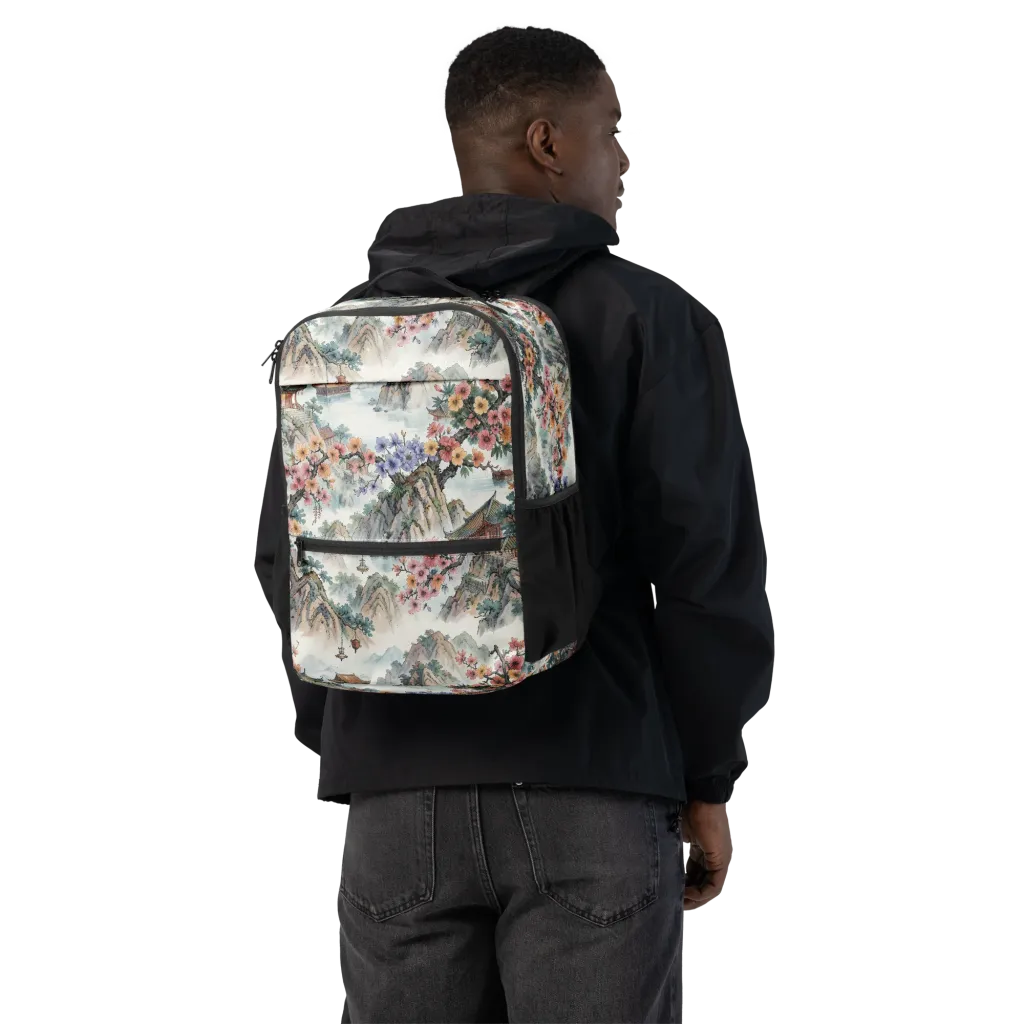 Jade Mountain Blossom on Utility Backpack — Back