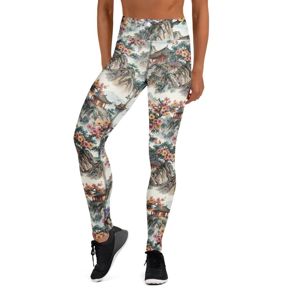 Jade Mountain Blossom on Yoga Leggings — Front