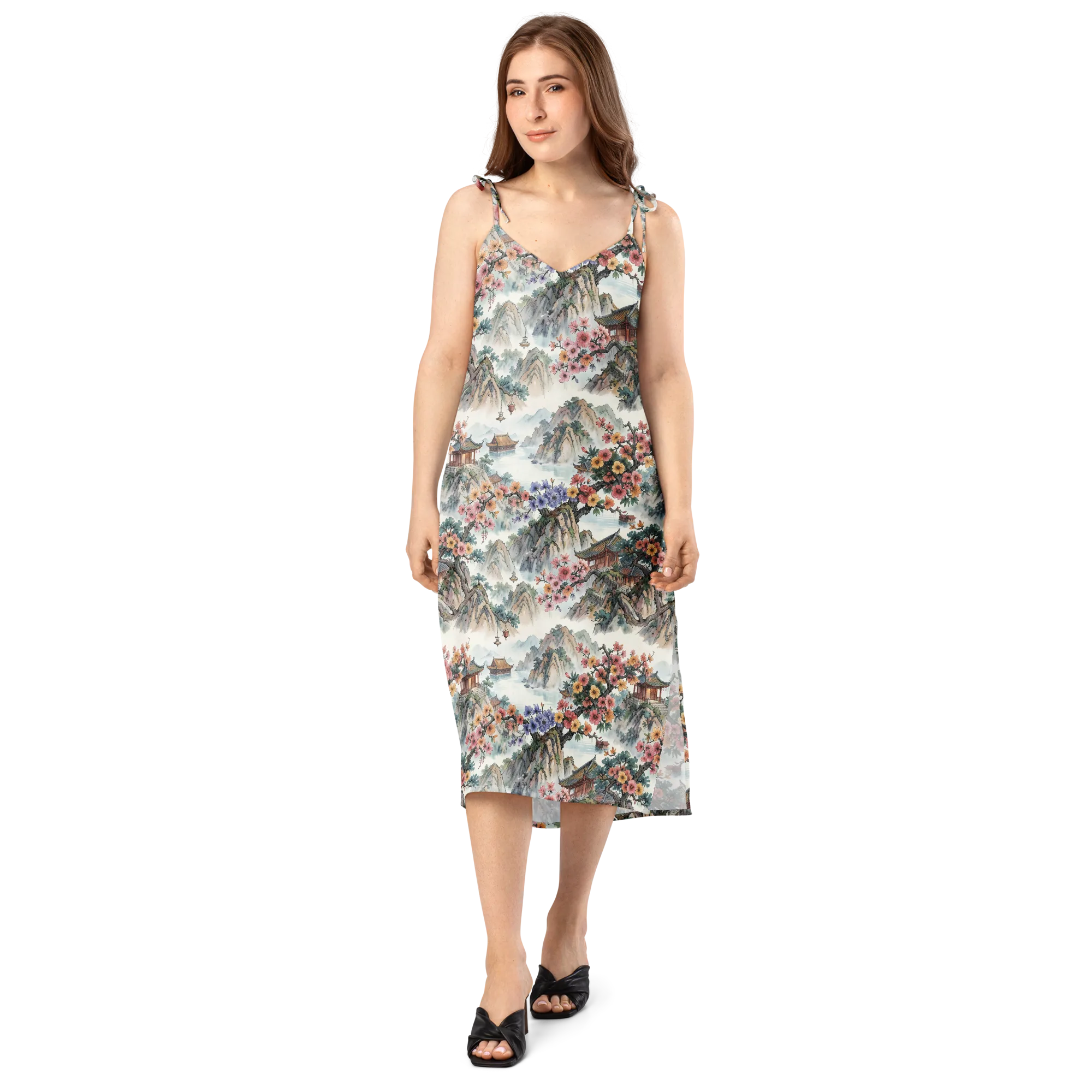 Jade Mountain Blossom on Slip Dress — Front