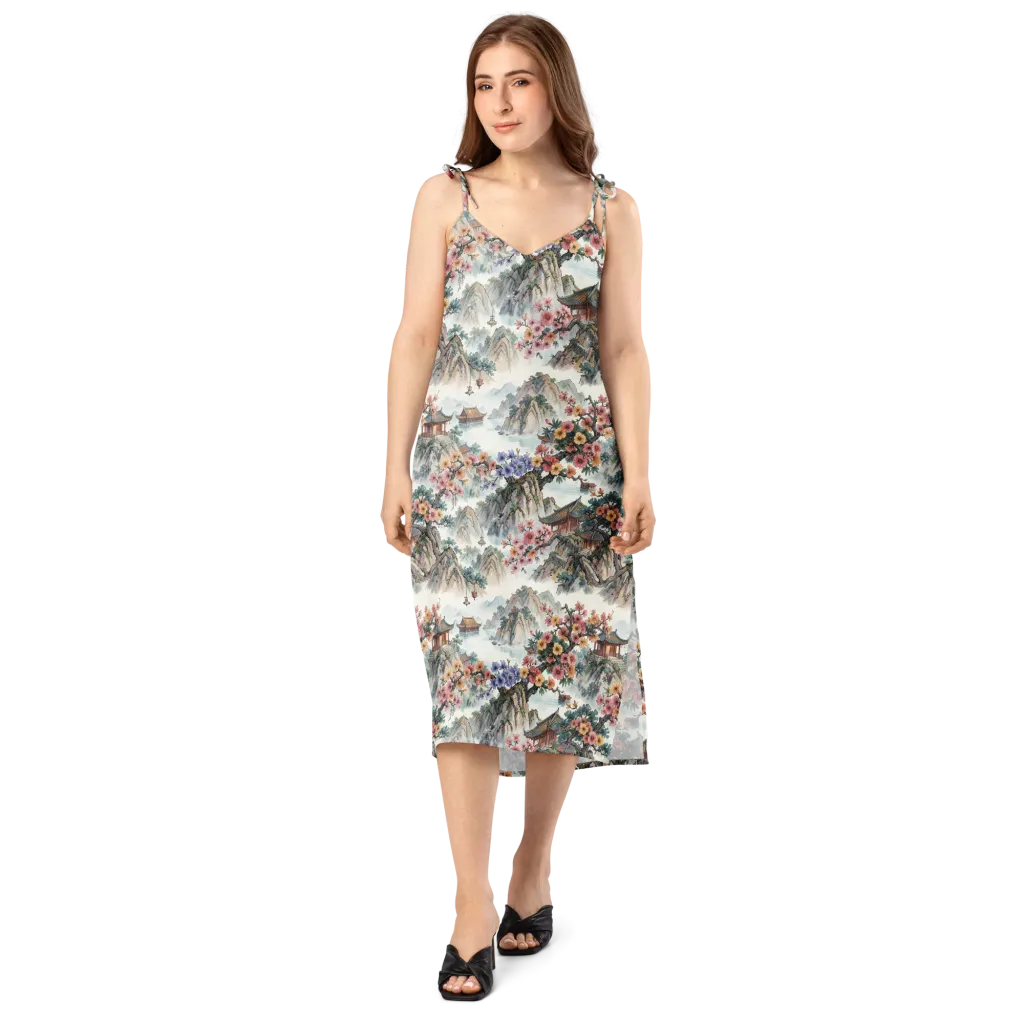 Jade Mountain Blossom on Slip Dress — Front