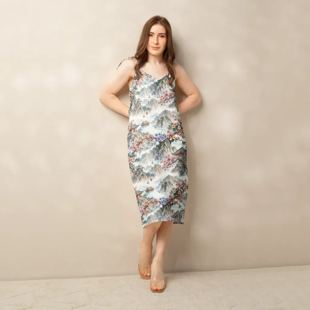 Jade Mountain Blossom on Slip Dress — Back print