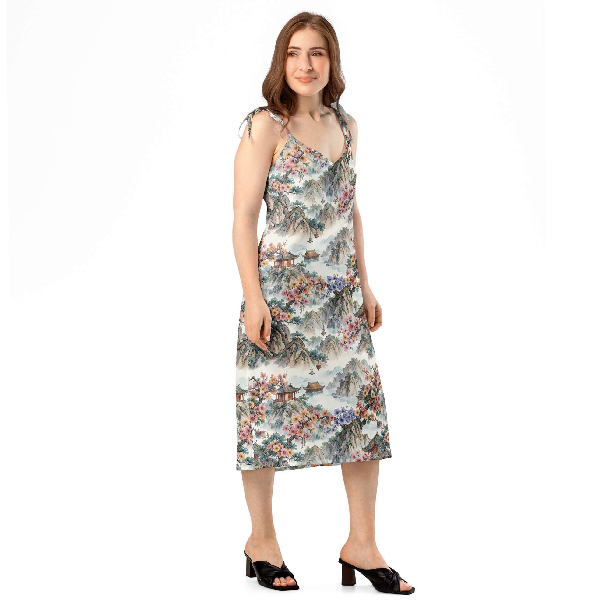 Jade Mountain Blossom on Slip Dress — Right Front