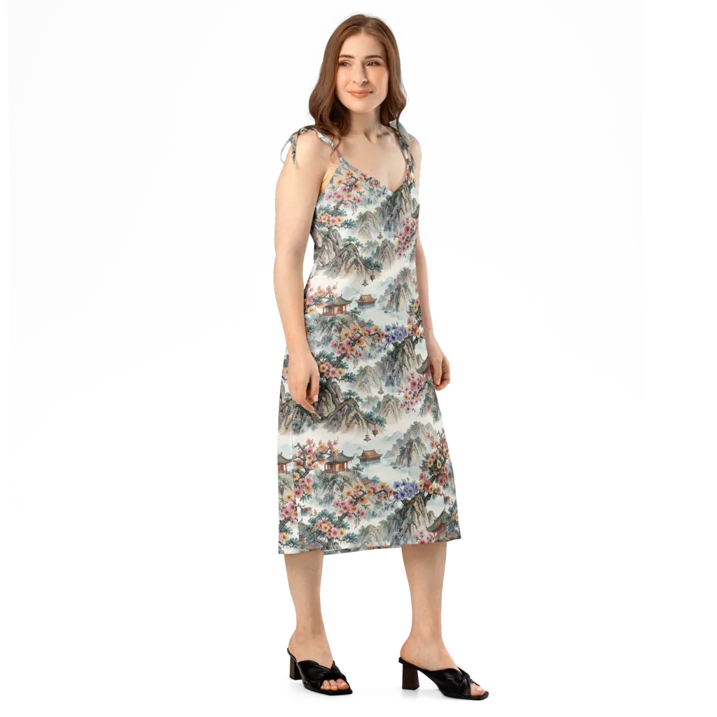 Jade Mountain Blossom on Slip Dress — Right Front