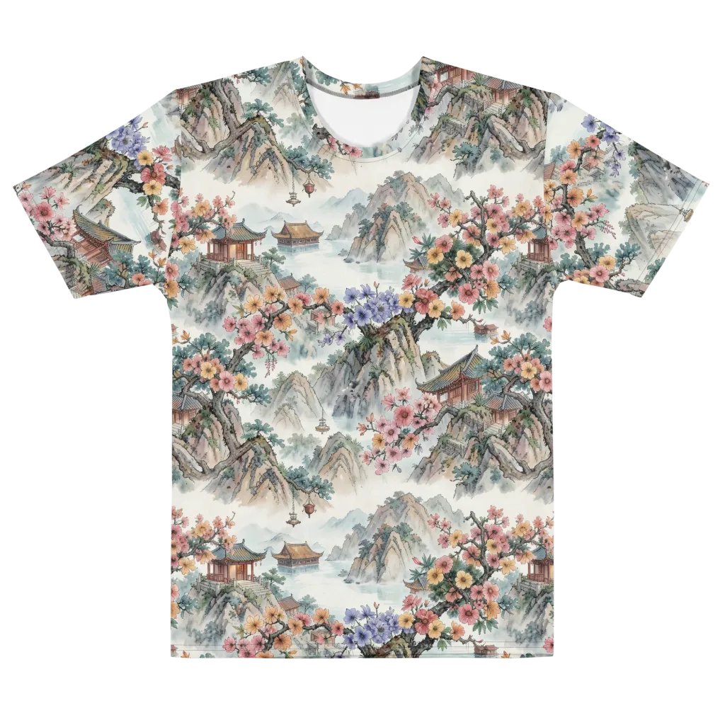 Jade Mountain Blossom on Men's Cotton Crew Neck T-Shirt — Front print