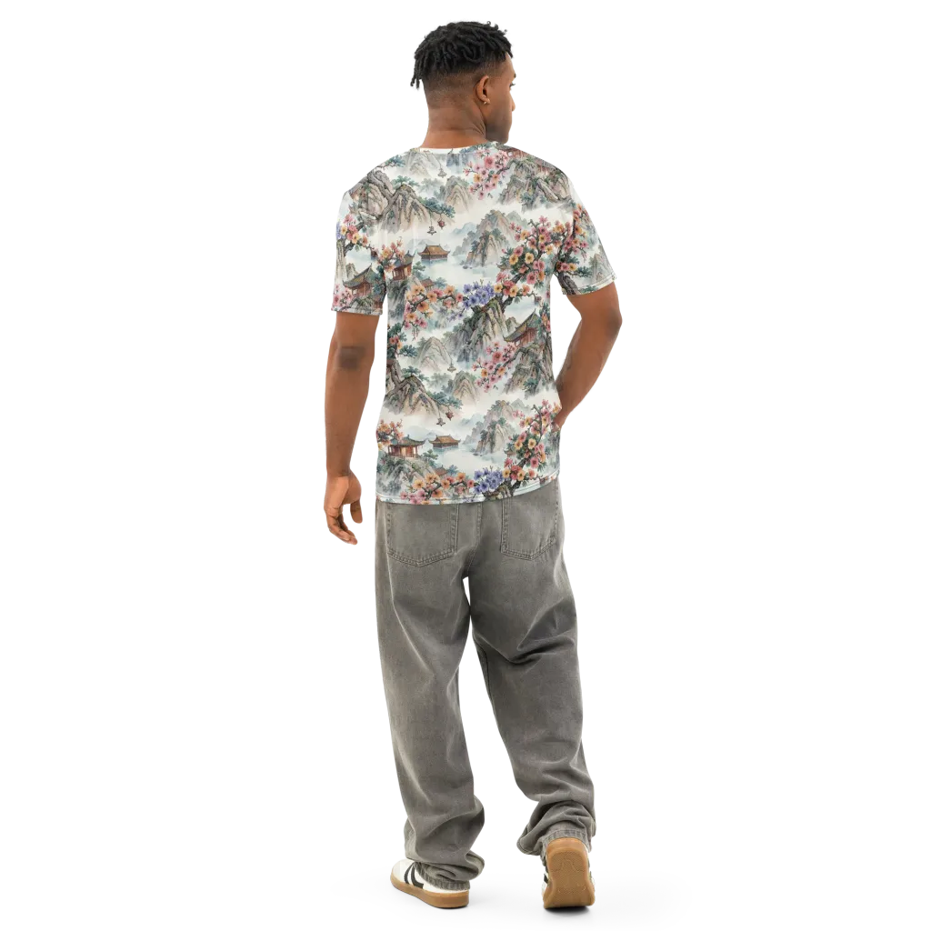 Jade Mountain Blossom on Men's Cotton Crew Neck T-Shirt — Back