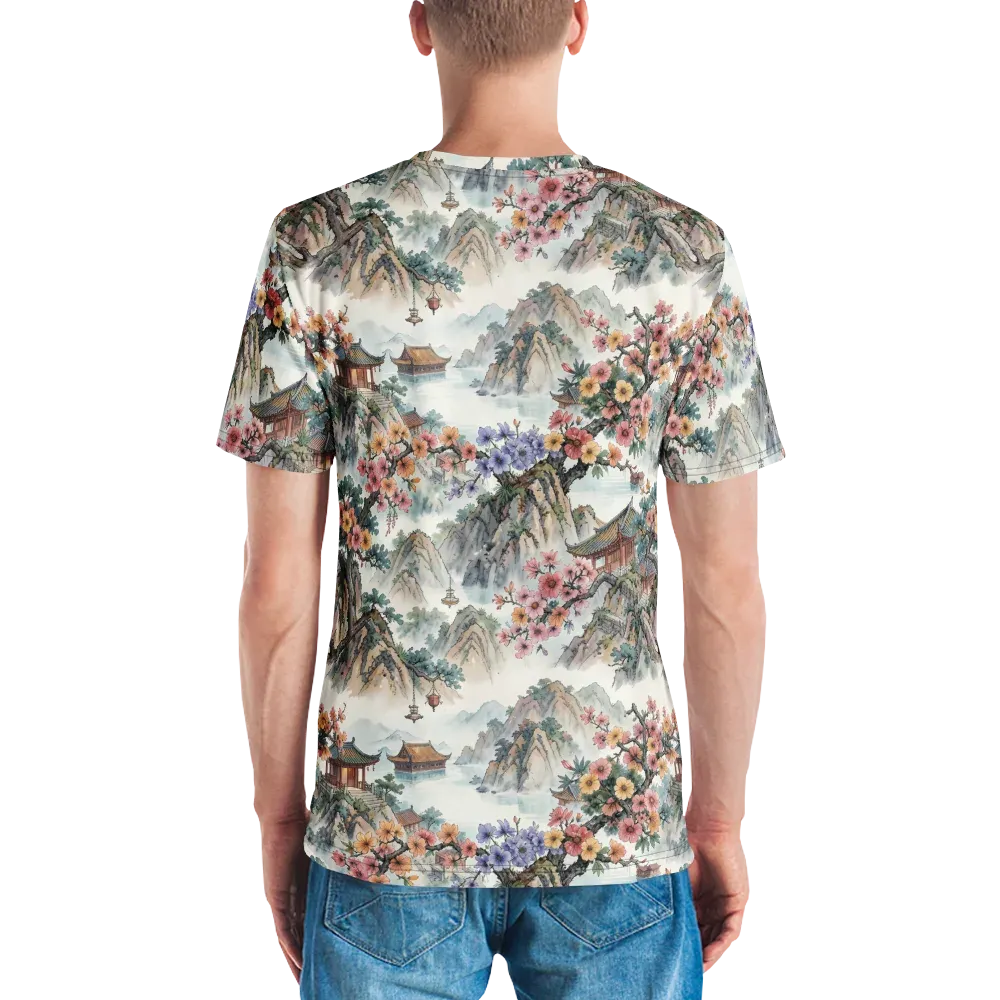 Jade Mountain Blossom on Men's Crew Neck T-Shirt — Back