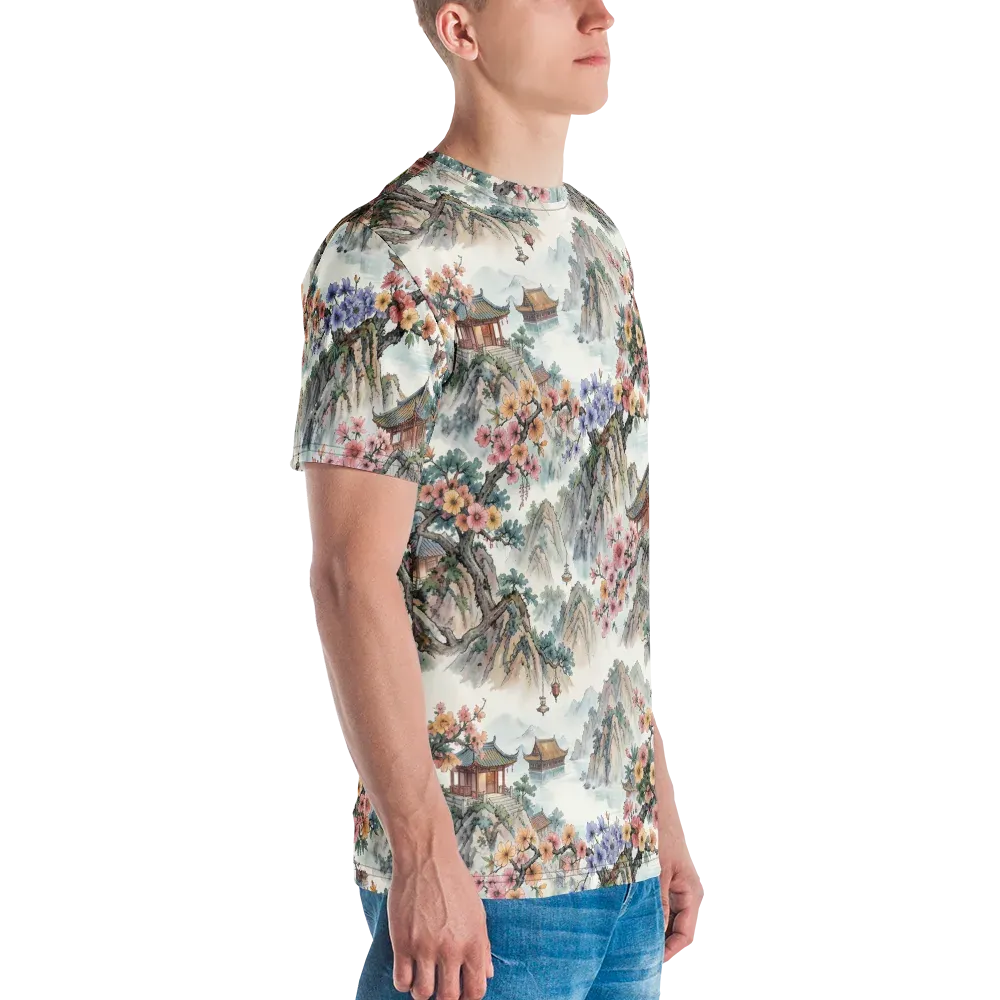 Jade Mountain Blossom on Men's Crew Neck T-Shirt — Right