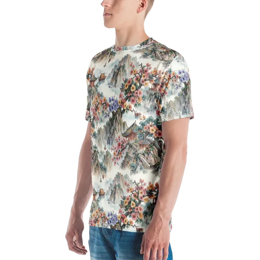Jade Mountain Blossom on Men's Crew Neck T-Shirt — Left
