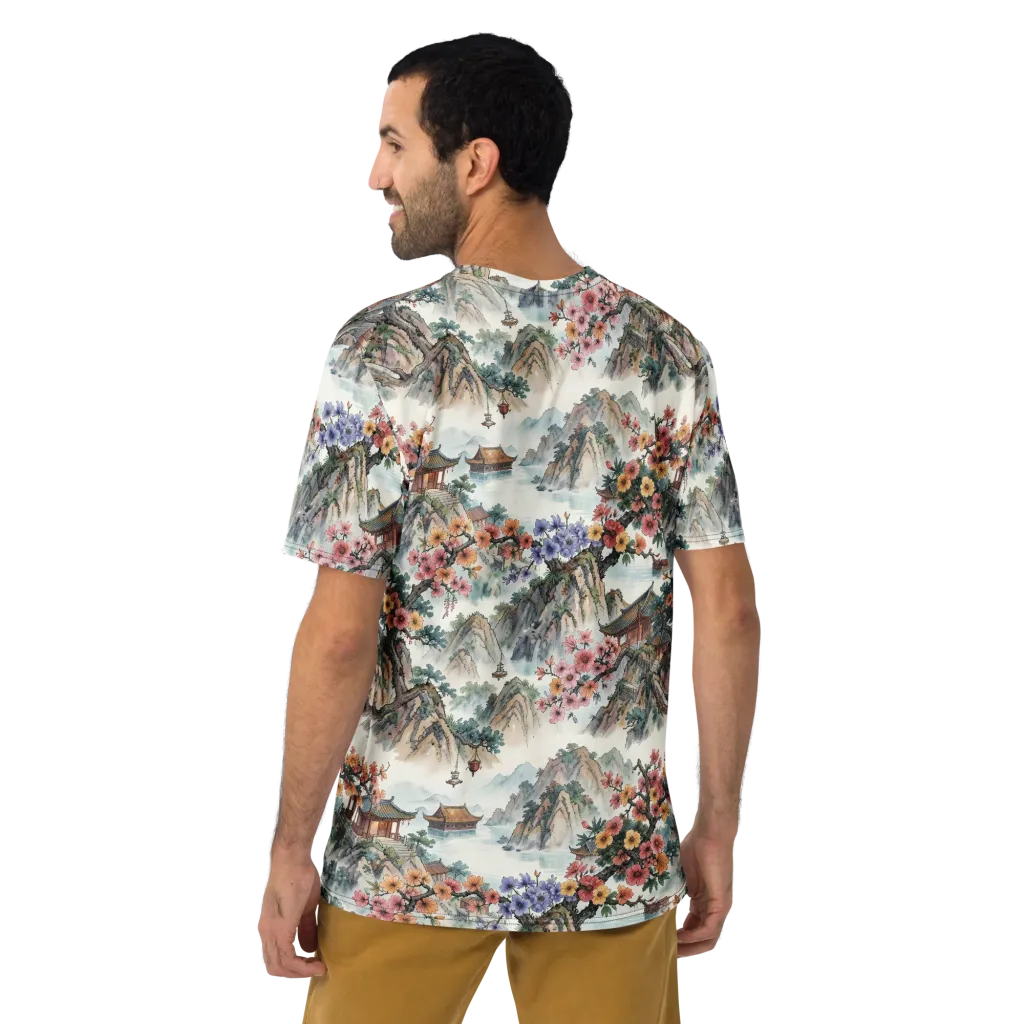 Jade Mountain Blossom on Men's Crew Neck T-Shirt — Back print
