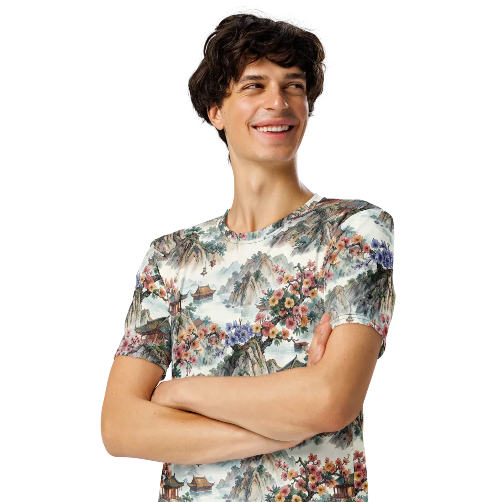 Jade Mountain Blossom on Men's Crew Neck T-Shirt — Front print