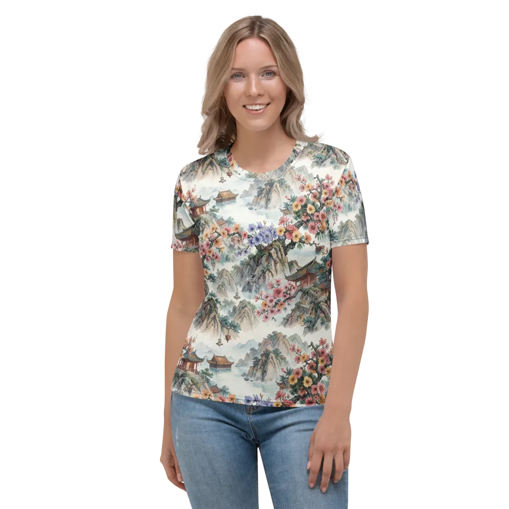 Jade Mountain Blossom on Women's Crew Neck T-Shirt — Front