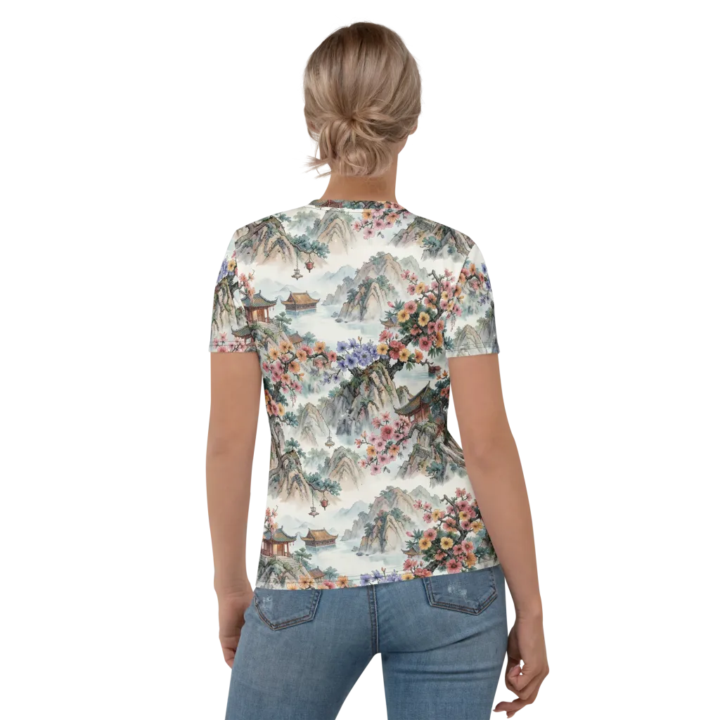 Jade Mountain Blossom on Women's Crew Neck T-Shirt — Back