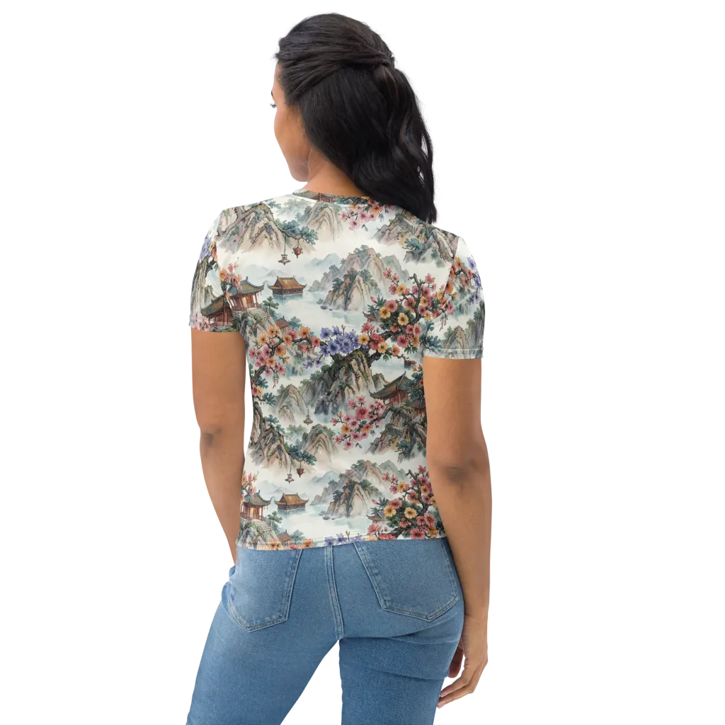 Jade Mountain Blossom on Women's Crew Neck T-Shirt — Back print