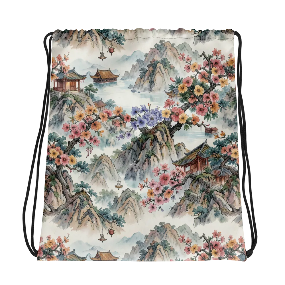 Jade Mountain Blossom on Drawstring Bag — Mockup