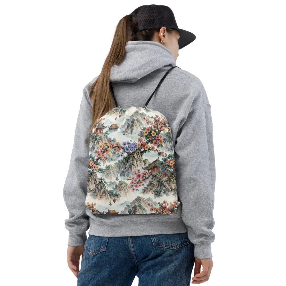 Jade Mountain Blossom on Drawstring Bag — Front
