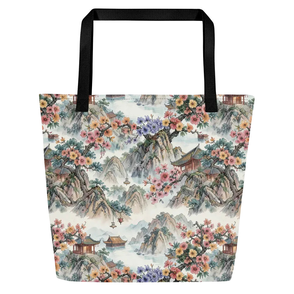 Jade Mountain Blossom on Large Tote Bag W/ Pocket — Front