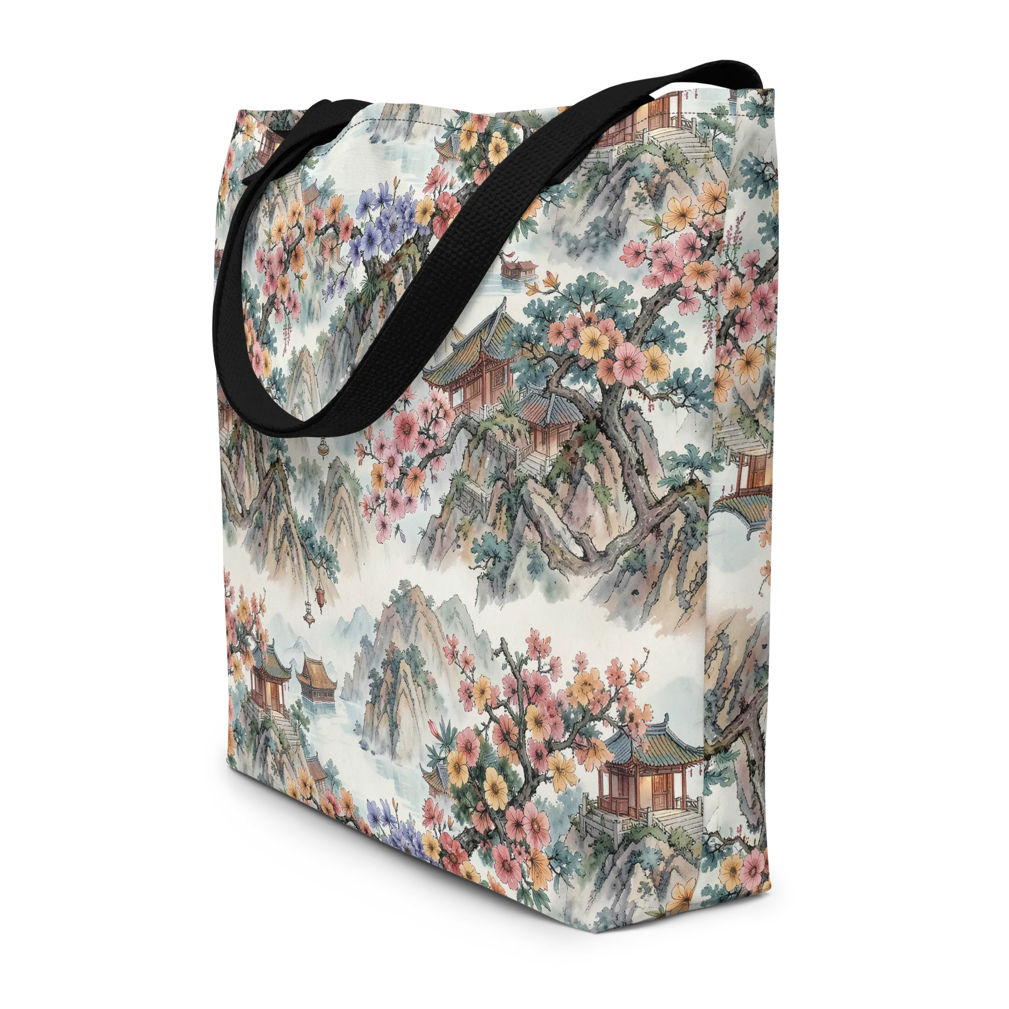 Jade Mountain Blossom on Large Tote Bag W/ Pocket — Print file