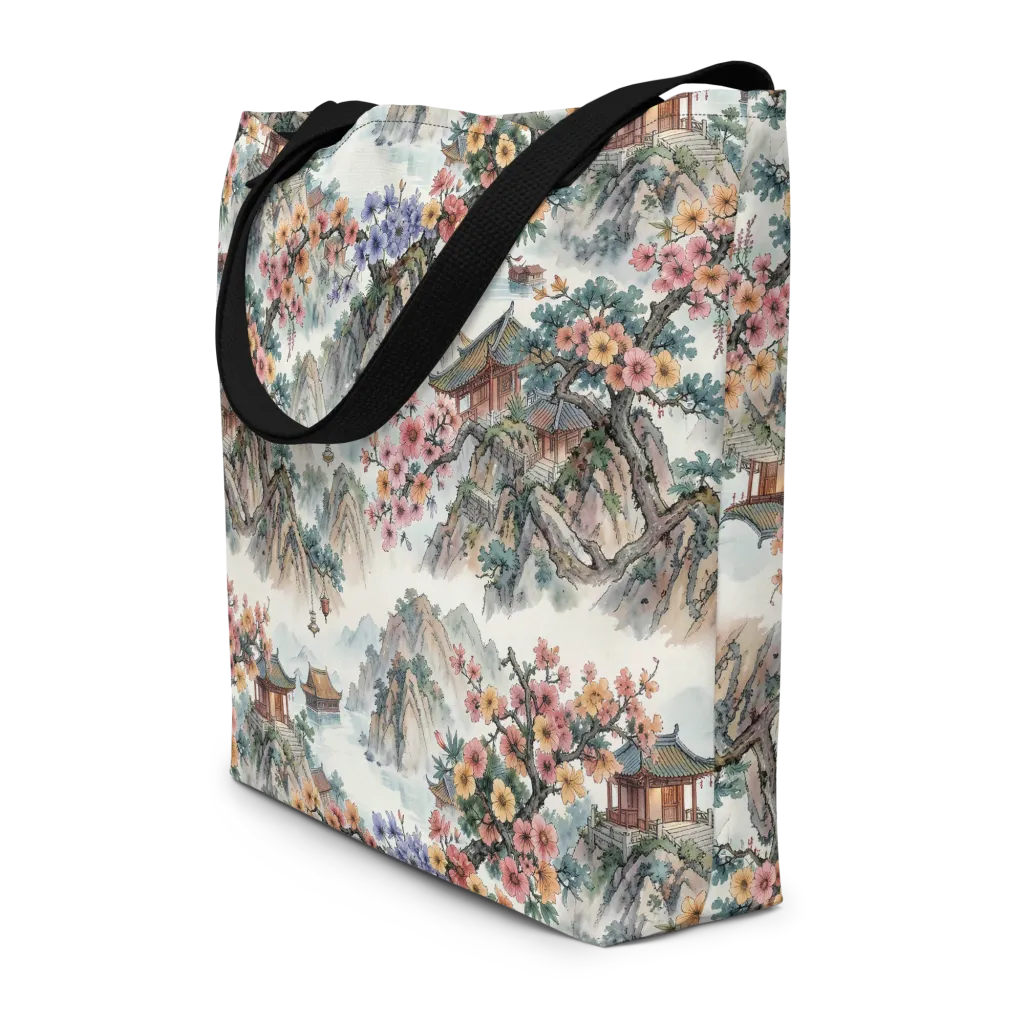 Jade Mountain Blossom on Large Tote Bag W/ Pocket — Print file
