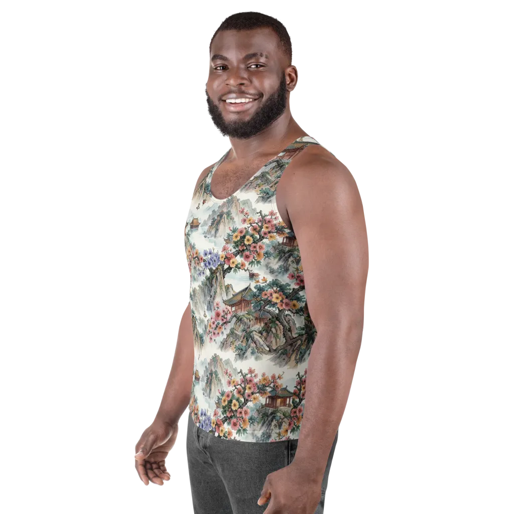 Jade Mountain Blossom on Men's Tank Top — Left Front