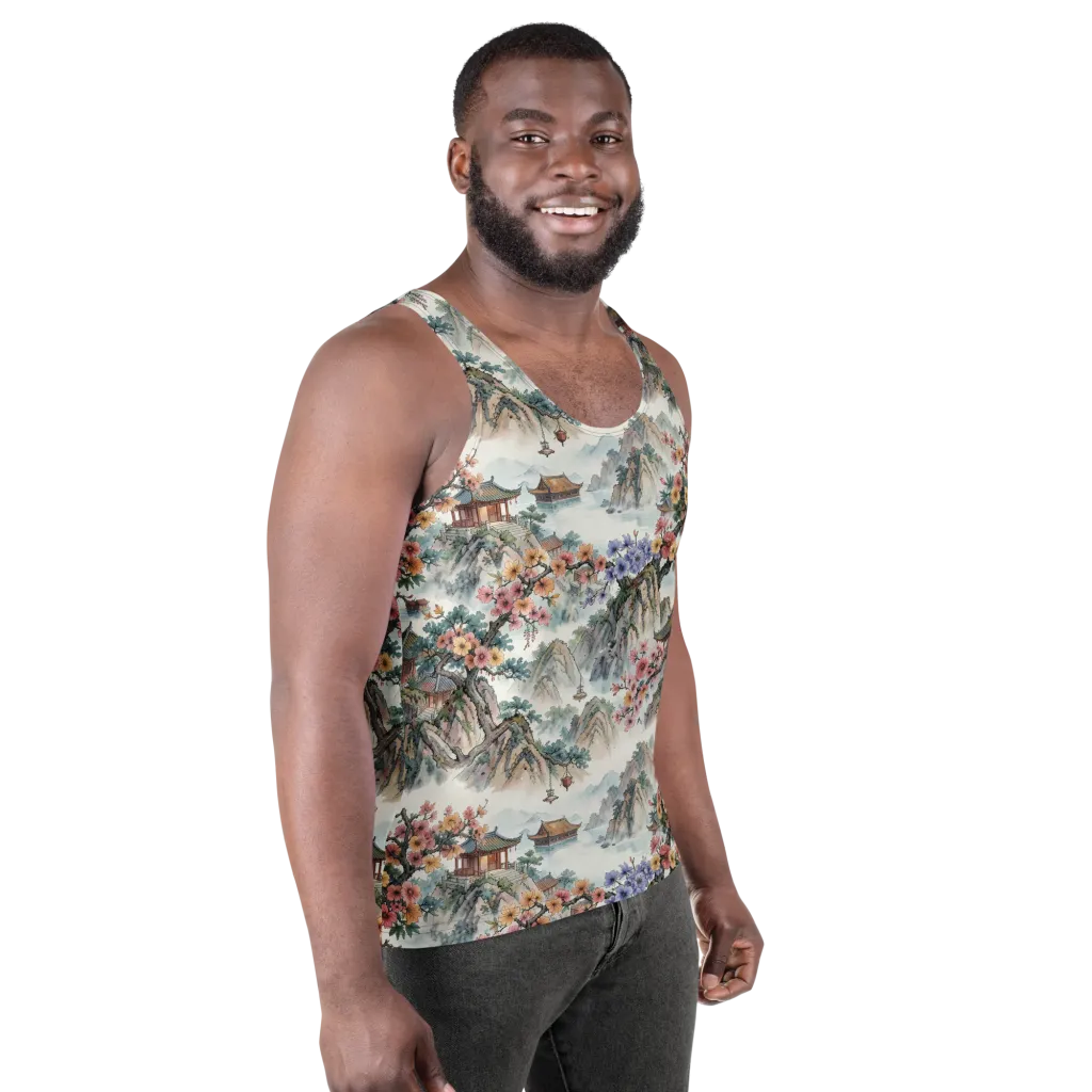 Jade Mountain Blossom on Men's Tank Top — Right Front