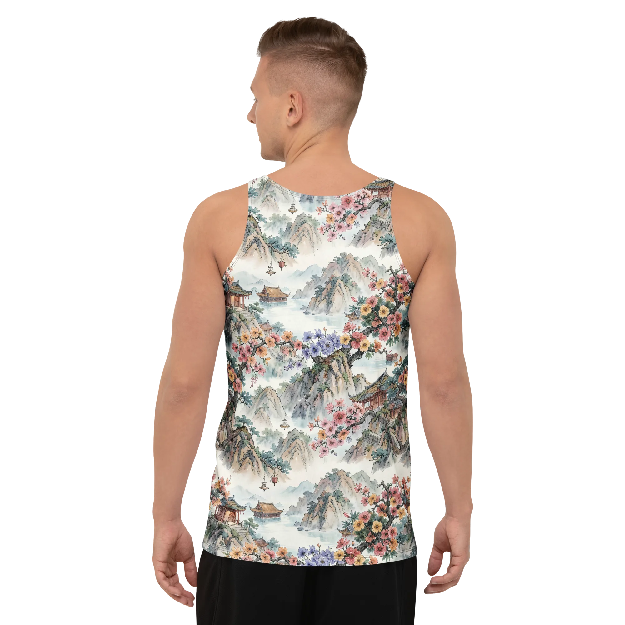 Jade Mountain Blossom on Men's Tank Top — Back print
