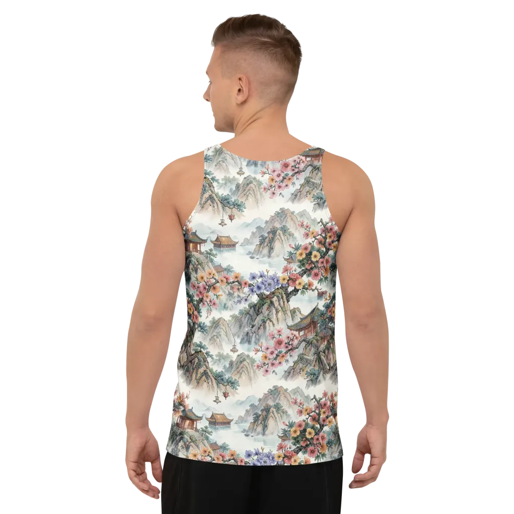 Jade Mountain Blossom on Men's Tank Top — Back print