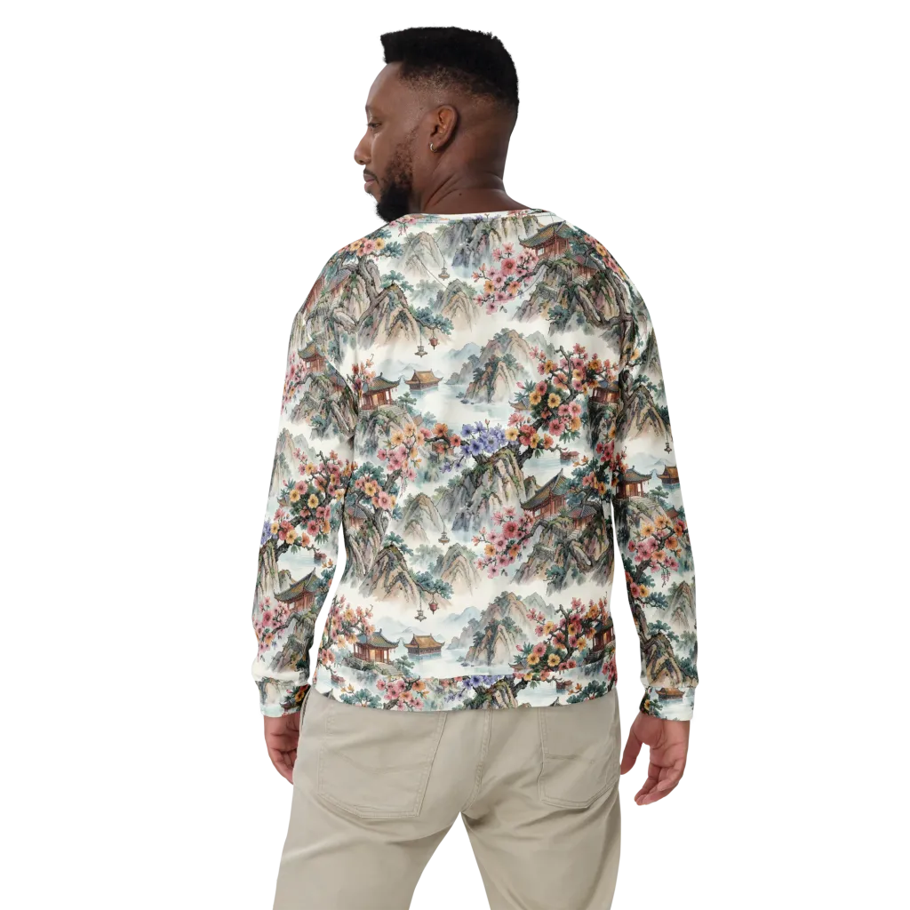 Jade Mountain Blossom on Sweatshirt — Back print