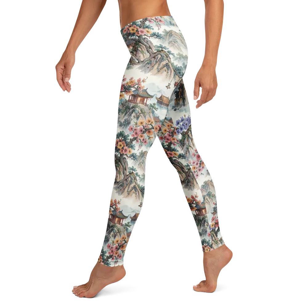Jade Mountain Blossom on Leggings — Left