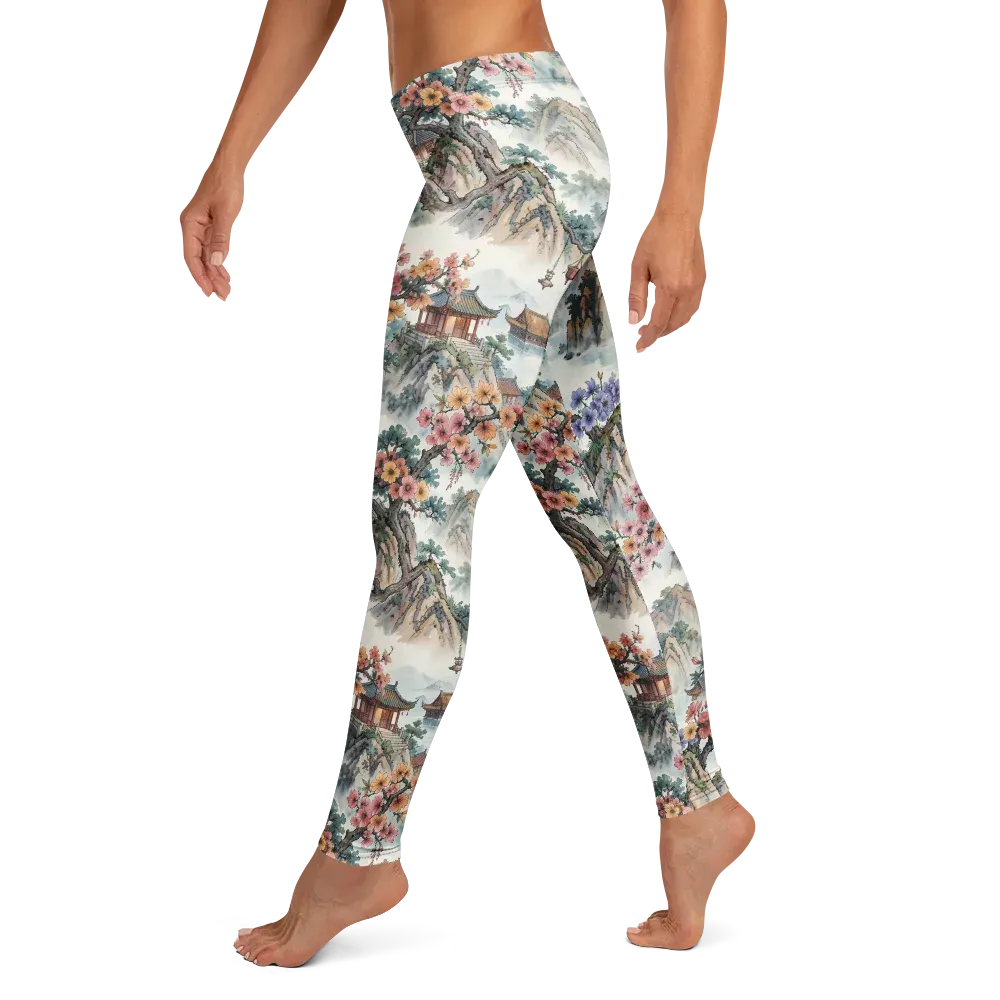 Jade Mountain Blossom on Leggings — Left