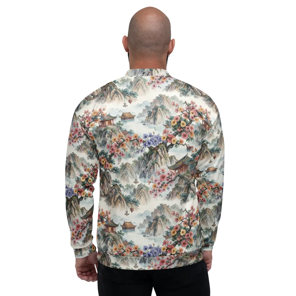 Jade Mountain Blossom on Bomber Jacket — Back