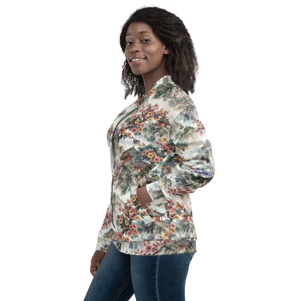 Jade Mountain Blossom on Bomber Jacket — Left sleeve
