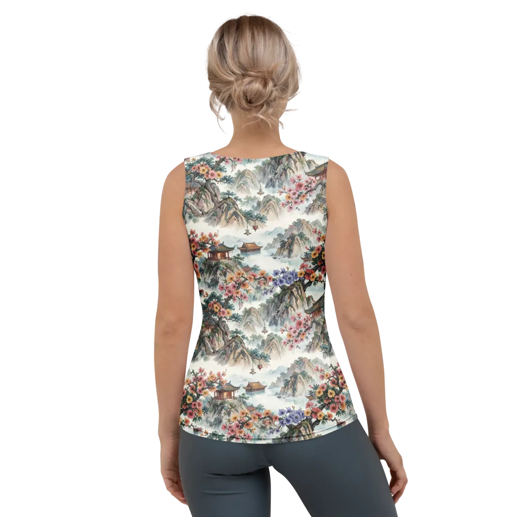 Jade Mountain Blossom on Women's Tank Top — Back