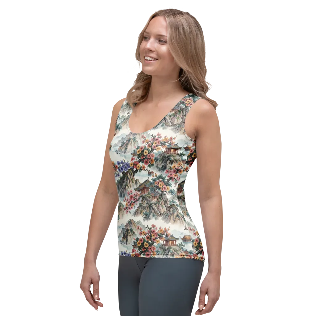 Jade Mountain Blossom on Women's Tank Top — Left Front