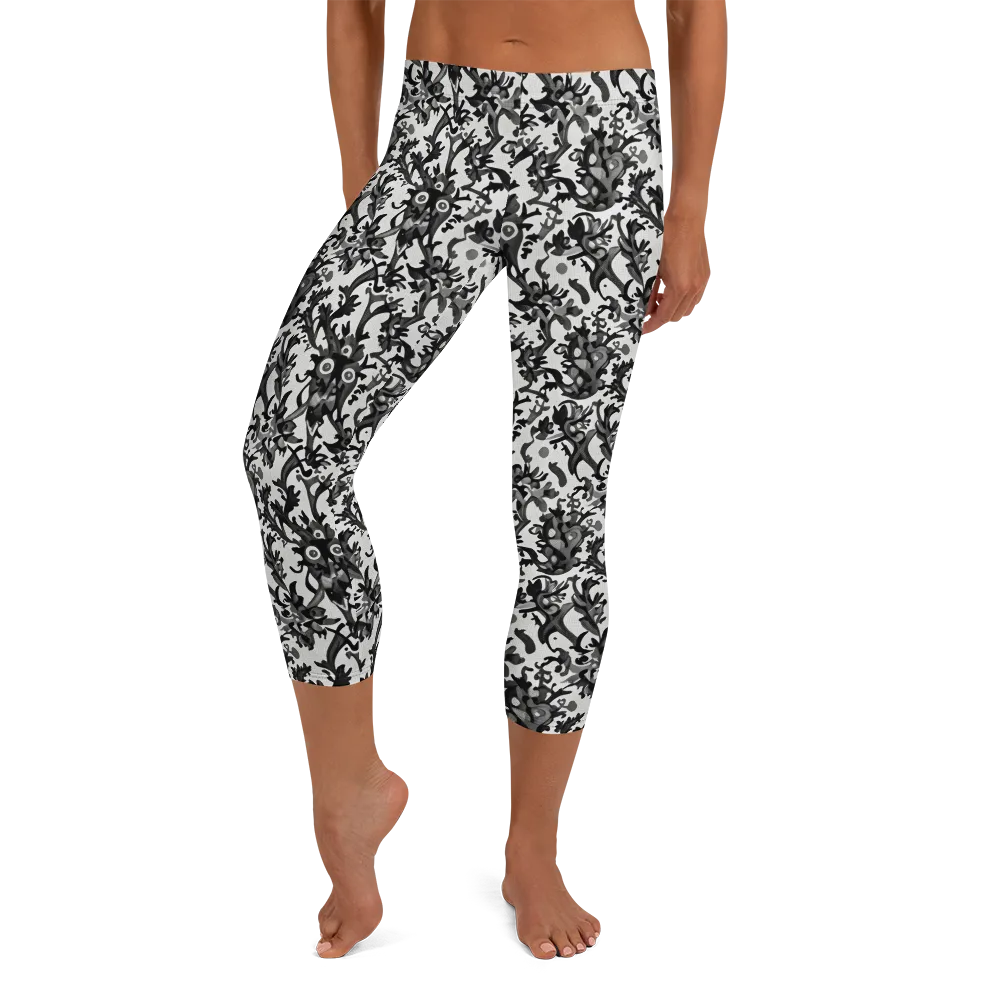 Inkwood Owls on Capri Leggings — Front