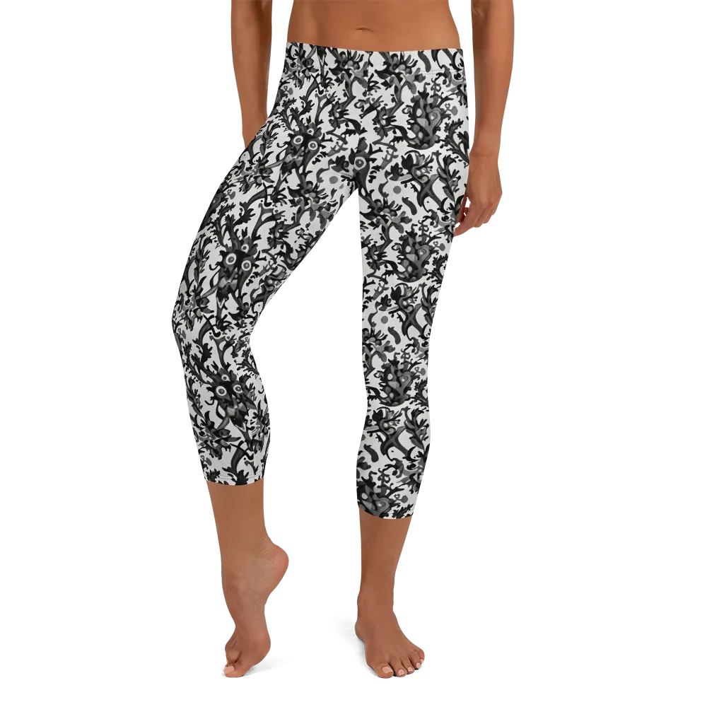 Inkwood Owls on Capri Leggings — Front