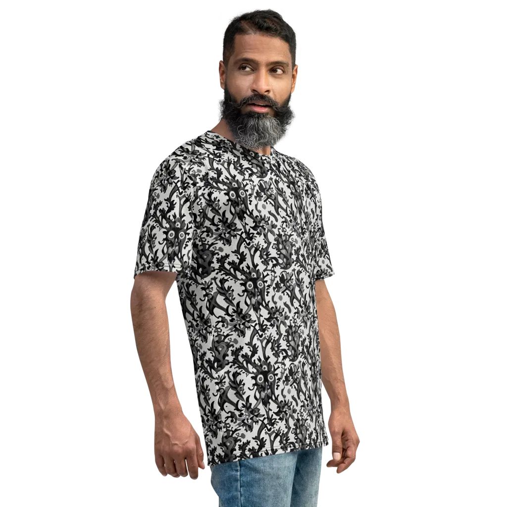 Inkwood Owls on Men's Crew Neck T-Shirt — Right sleeve