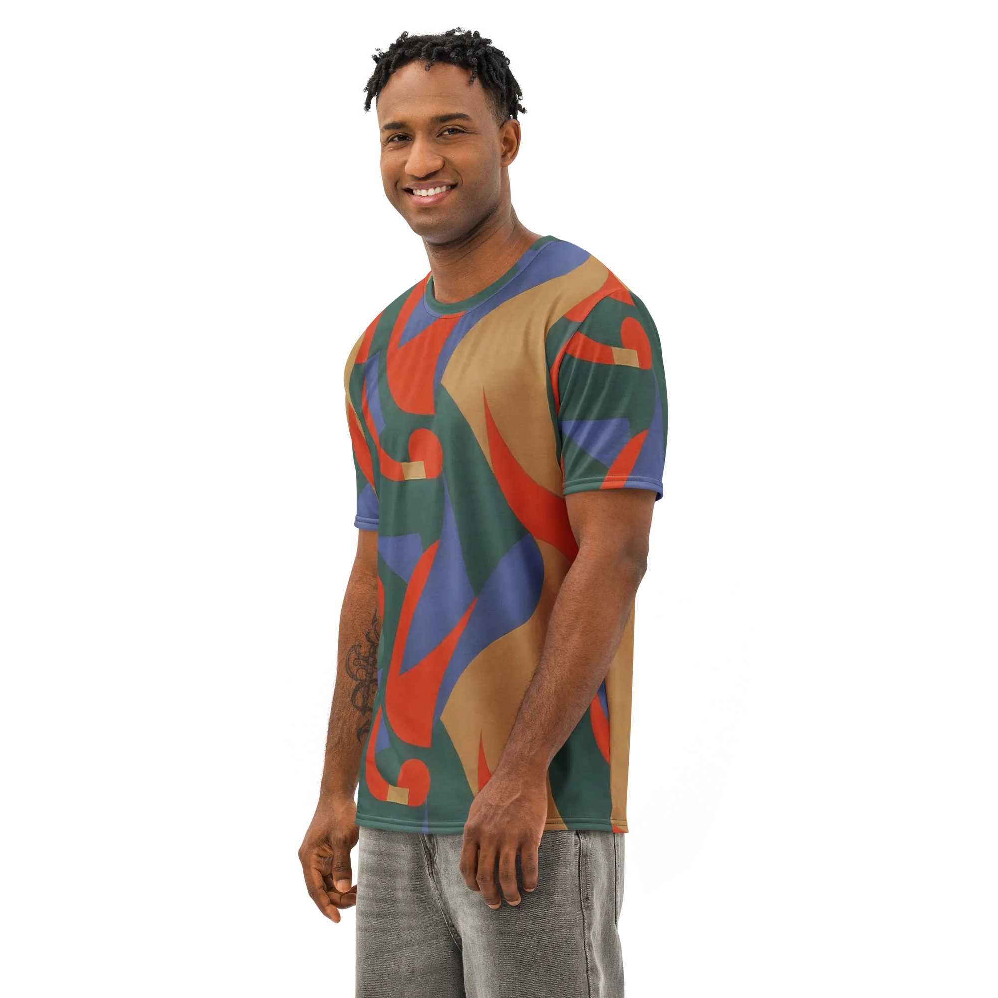Vermilion Current on Men's Cotton Crew Neck T-Shirt — Left Front