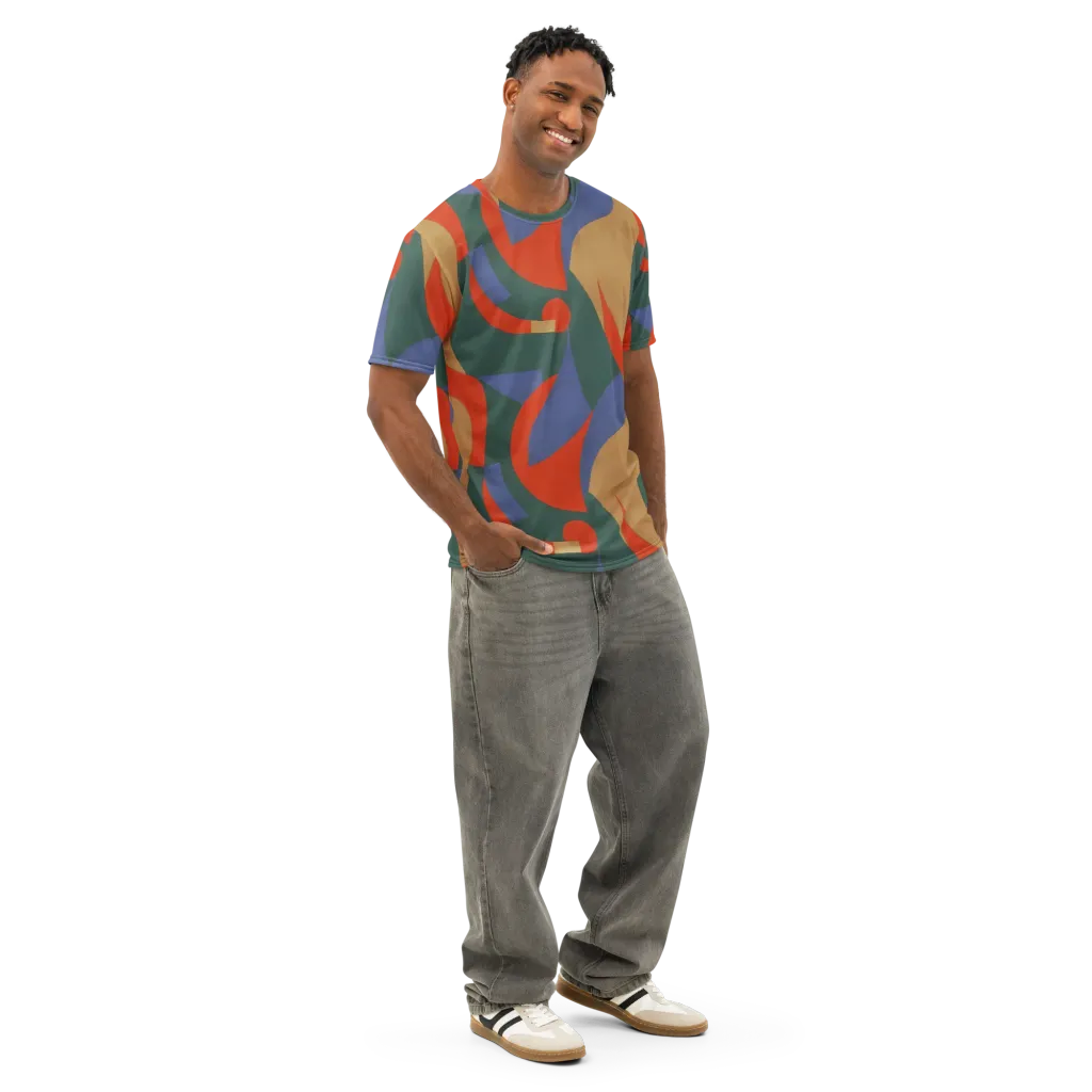 Vermilion Current on Men's Cotton Crew Neck T-Shirt — Right Front