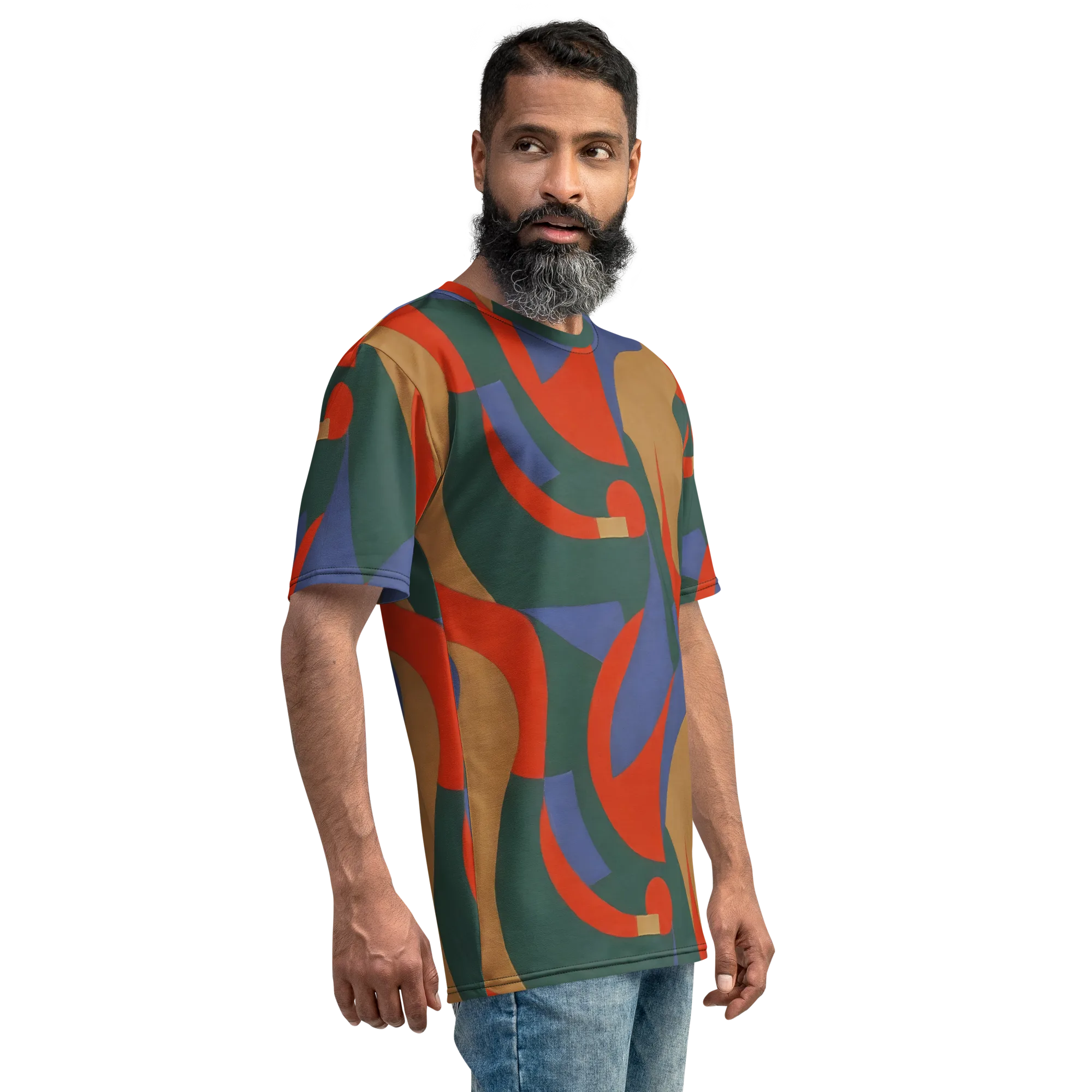 Vermilion Current on Men's Crew Neck T-Shirt — Right sleeve