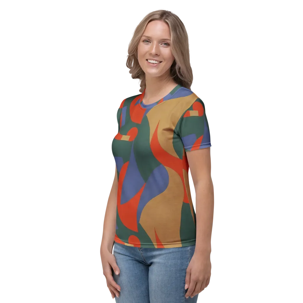 Vermilion Current on Women's Crew Neck T-Shirt — Left sleeve