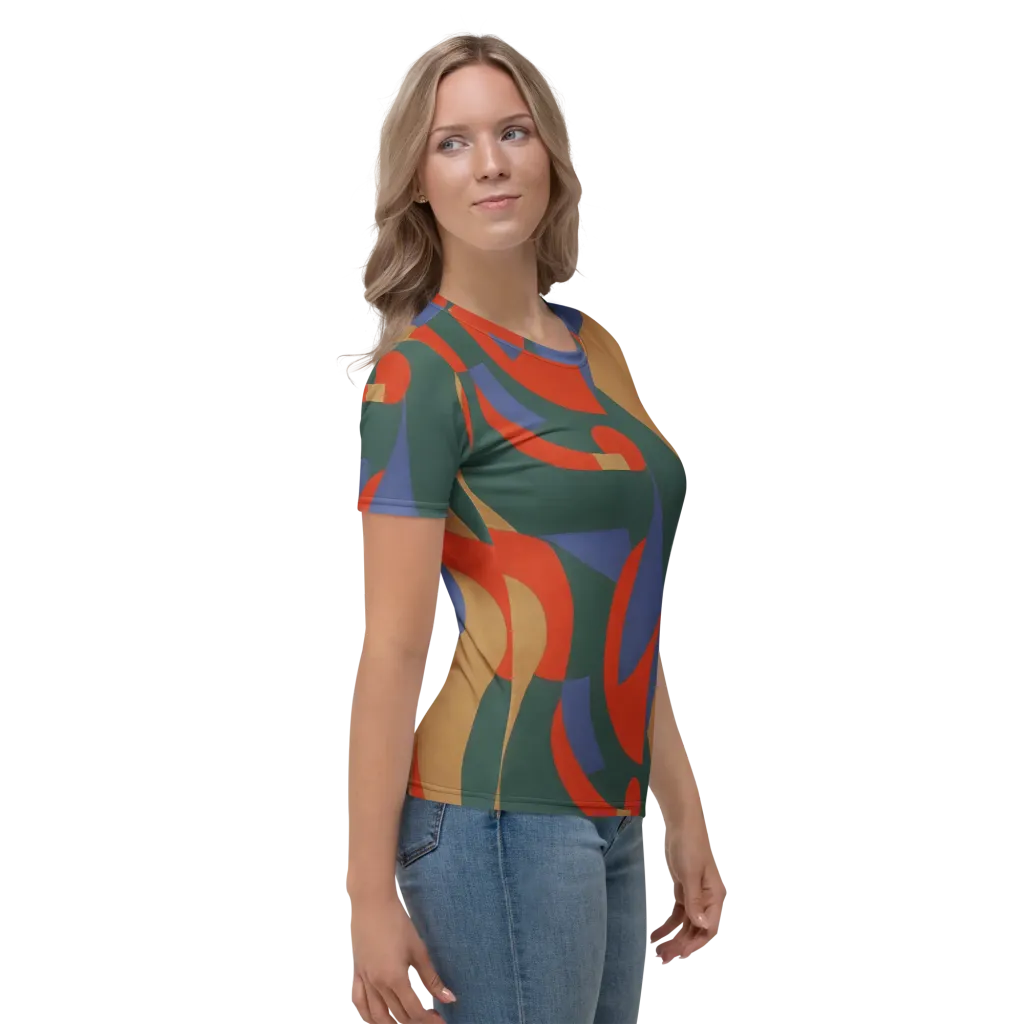 Vermilion Current on Women's Crew Neck T-Shirt — Right sleeve