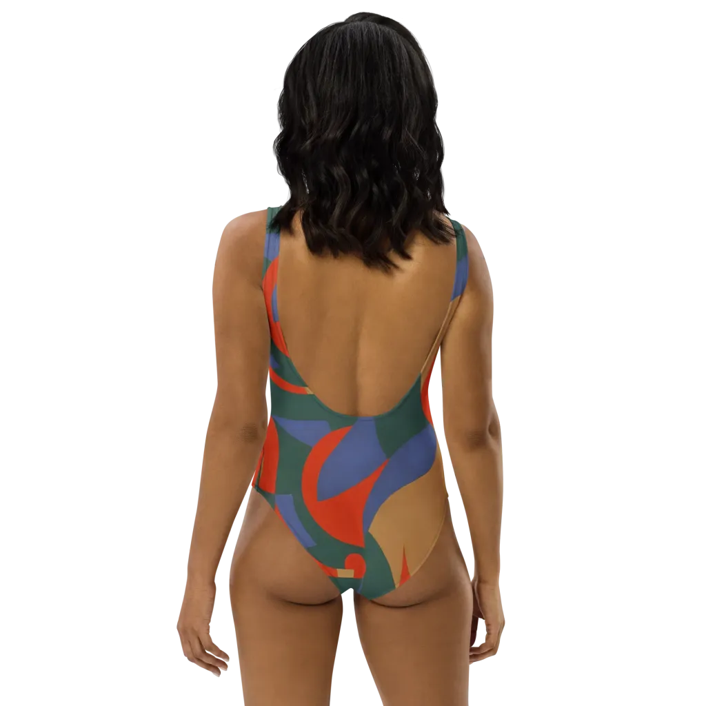 Vermilion Current on One-Piece Swimsuit — Back print
