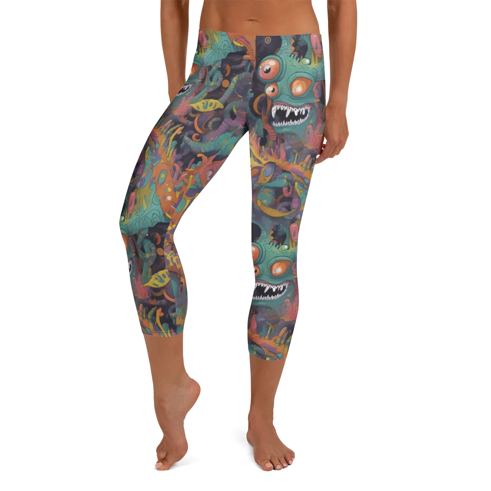 Neon Menagerie on Capri Leggings — Front