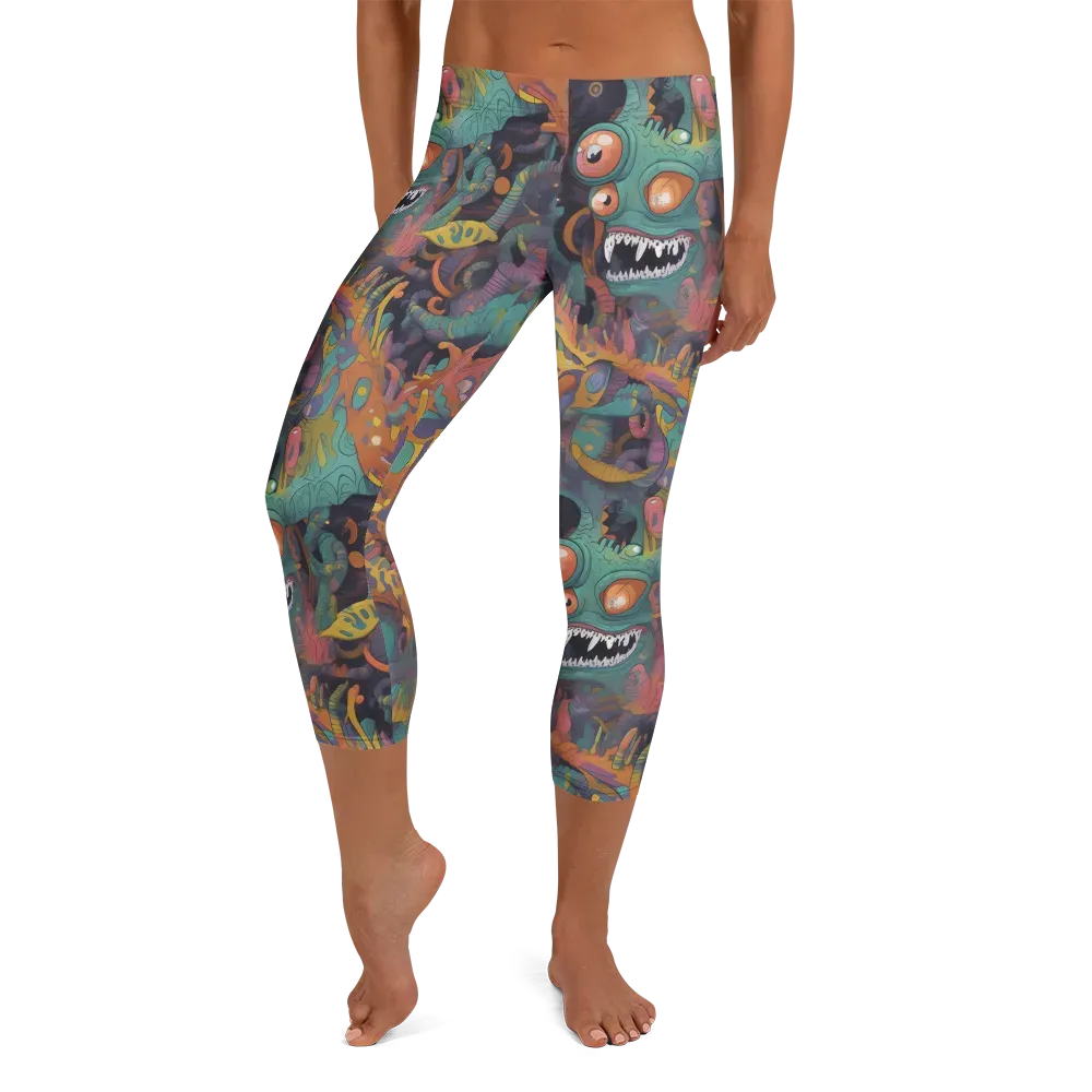Neon Menagerie on Capri Leggings — Front