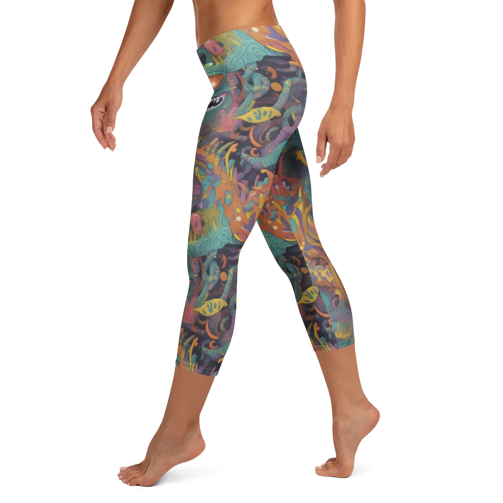 Neon Menagerie on Capri Leggings — Left