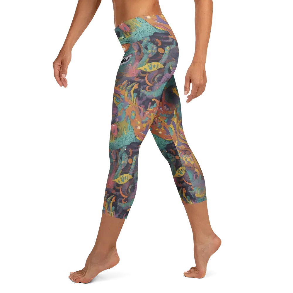 Neon Menagerie on Capri Leggings — Left