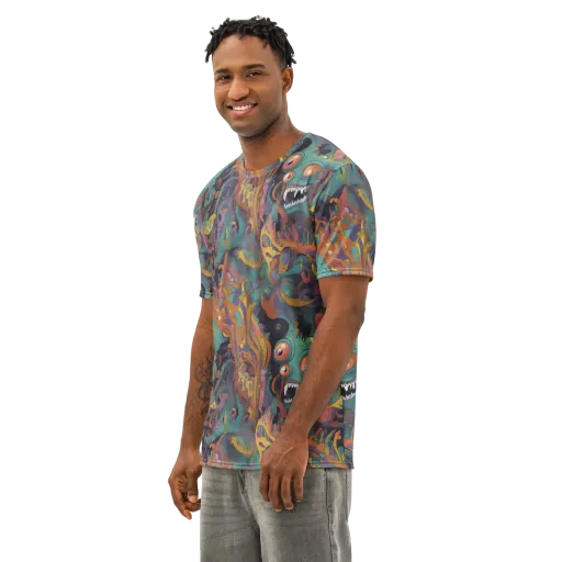 Neon Menagerie on a Men's Cotton Crew Neck T-Shirt