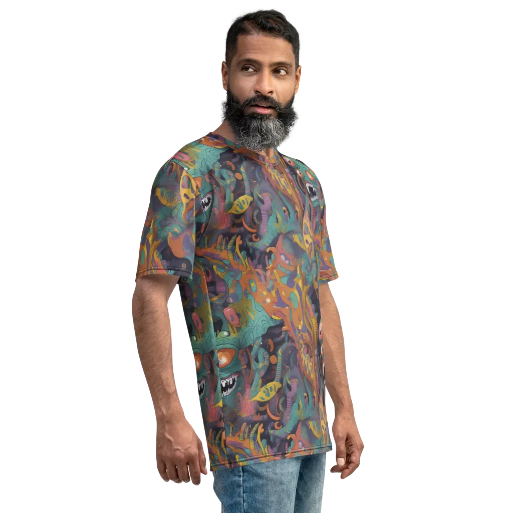Neon Menagerie on Men's Crew Neck T-Shirt — Right sleeve