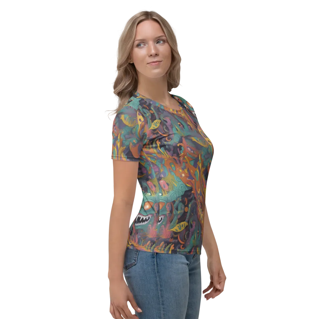 Neon Menagerie on Women's Crew Neck T-Shirt — Right sleeve
