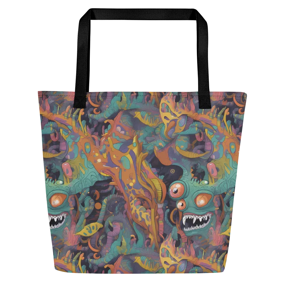 Neon Menagerie on Large Tote Bag W/ Pocket — Front